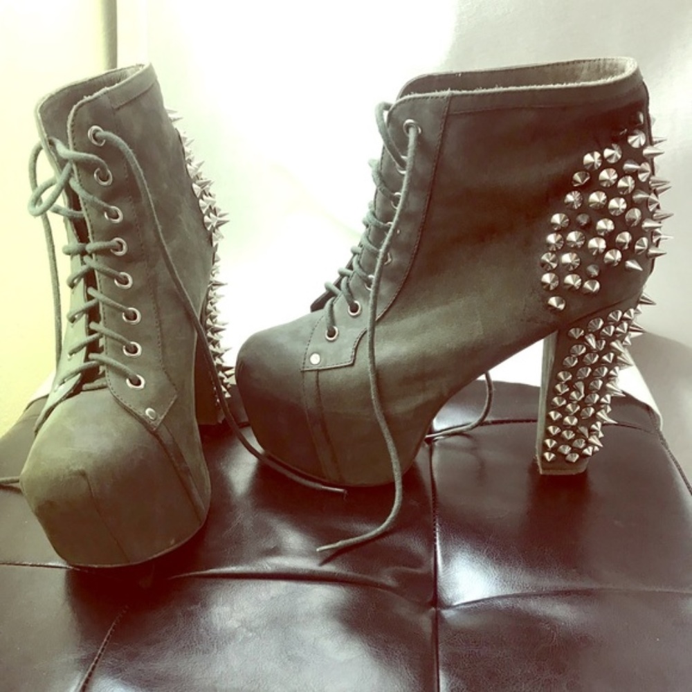 Jeffrey Campbell Olive Green Spike-Heel Lace-Up Booties